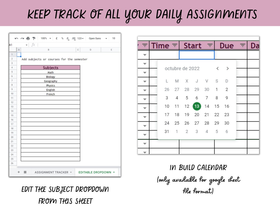 ASSIGNMENT TRACKER Google Sheets & Excel Template Homework - Etsy