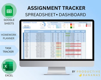 ASSIGNMENT TRACKER | Google Sheets Template | Homework Planner | College and High School Digital Planner | Spreadsheet Tracker