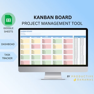 KANBAN BOARD | Project Management, Agile |Business Planner | Digital Google Sheets Spreadsheet | Undated & Fully Customizable | Task Tracker