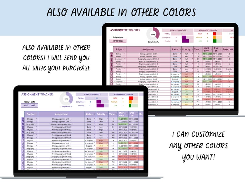 ASSIGNMENT TRACKER Google Sheets Template Homework Planner Etsy