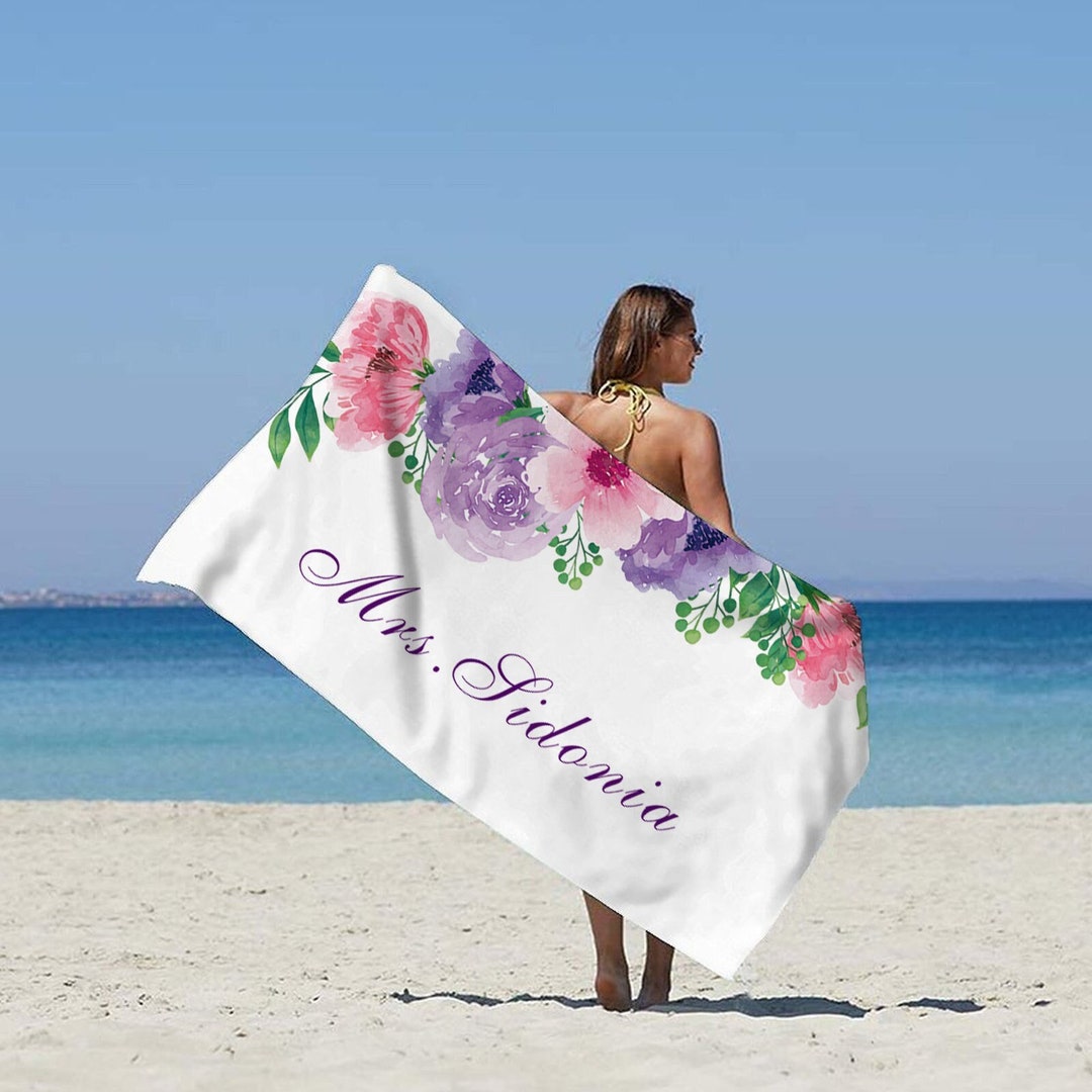 Bride Beach Towels Flower Beach Tower Honeymoon Vacation Etsy