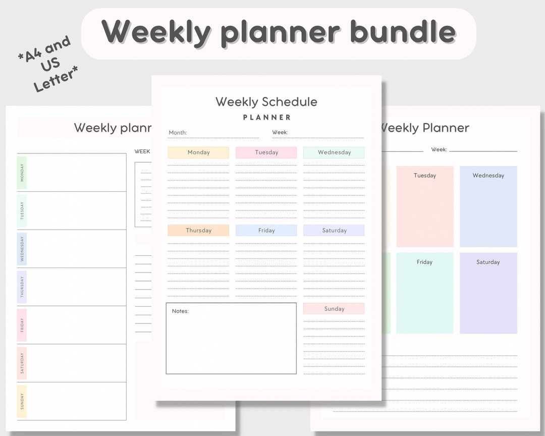 Printable Weekly Planner Bundle Pastel Weekly Schedule Organizer Week ...