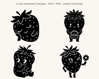 Cute Strawberry SVG Bundle | Berry Sweet Bunch Pack | Kawaii Fruit PNG Cricut | Sticker Tumbler T-Shirt Cut File