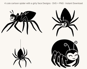 Girly Spider SVG Pack | Creepy Cute Spider PNG Bundle | Halloween Cricut Cut File | Goth Sticker Decal Clipart
