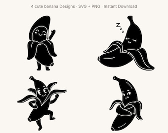 Cute Banana SVG Pack | Bunch of Banana Buddies | Kawaii Fruit PNG Bundle | Cricut Cut File | Sticker Tumbler Nursery Clipart