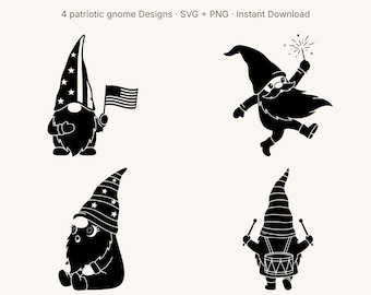 Patriotic Gnome SVG Pack | Star-Spangled Gnomes PNG Bundle | 4th of July Cricut Cut File | USA Silhouette T-Shirt Mug