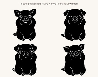 Cute Pig SVG Pack | Peek-a-Boo Piglets | 4 Piglet Silhouettes PNG Bundle | Cricut Cut File | Farm Animal Nursery Clipart