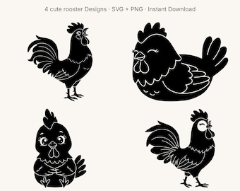 Cute Rooster SVG Bundle | Little Rooster Moments Pack | PNG Cricut Cut File | Farm Animal Silhouette for Shirts Mugs