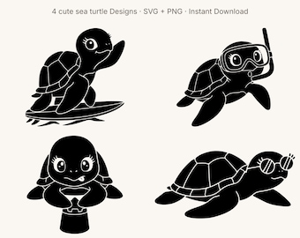 Cute Sea Turtle SVG Pack | Sea Turtle PNG Bundle | Shell-Yeah Beach Buddies | Cricut Cut File for Stickers Shirts Tumblers