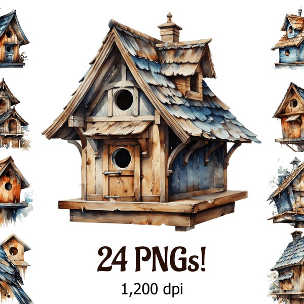 Watercolor Clipart Bird Houses Bundle Ultra-High Resolution PNG