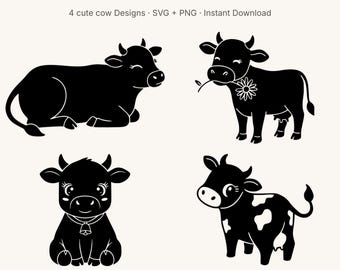Cute Cow SVG Bundle | Moo Moments Pack | Cow PNG Clipart | Cricut Cut File | Farm Animal Silhouette for Stickers Shirts Mugs
