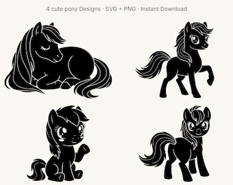 Cute Pony SVG Pack | Pony PNG Bundle | Little Pony Silhouette Cricut Cut File | Nursery Decal Sticker Mug T-Shirt Design
