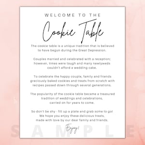Generic Cookie Table Sign Poster Printable PDF JPG PNG Digital Download - 8x10, 16x20, and 24x36 inches | Simple | Minimalistic
