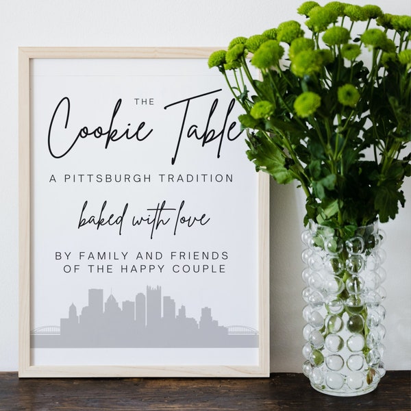 Cookie Table Sign Poster Printable Digital Download - Pittsburgh Skyline, 8x10 | 16x20 | 24x36 Simple Minimalistic Sign for Dessert Table