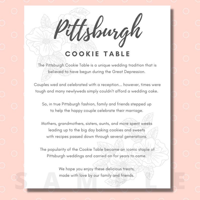 Pittsburgh Cookie Table Sign Printable PDF Digital Download - Floral ...