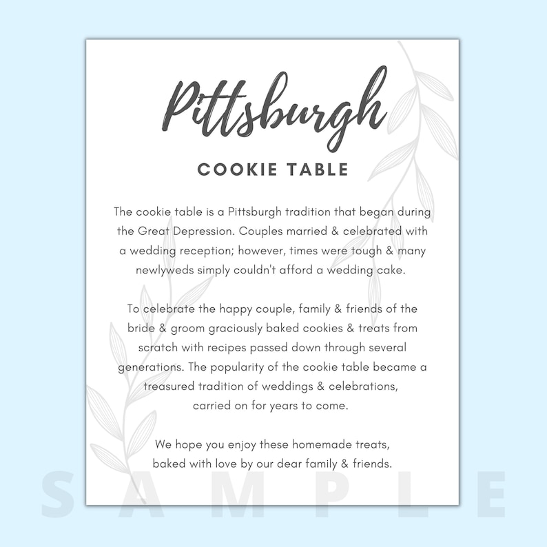 Pittsburgh Cookie Table Sign PRINTABLE Digital Download - Etsy