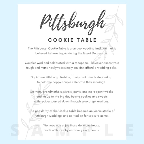 Pittsburgh Cookie Table Wedding Tradition Sign - Etsy