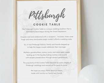 Pittsburgh Cookie Table Sign Printable PDF Digital Download - Floral Design 8x10