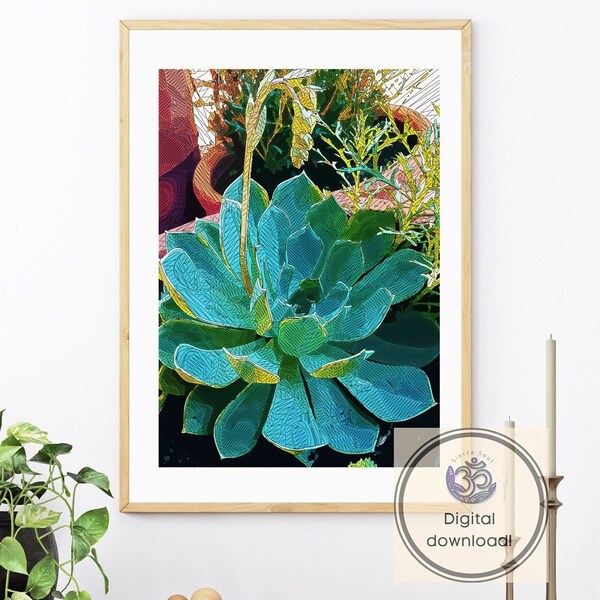 Succulent wall art, instant digital download, cactus room decor, abstract botanical print, plant parent gift, horticulture photo