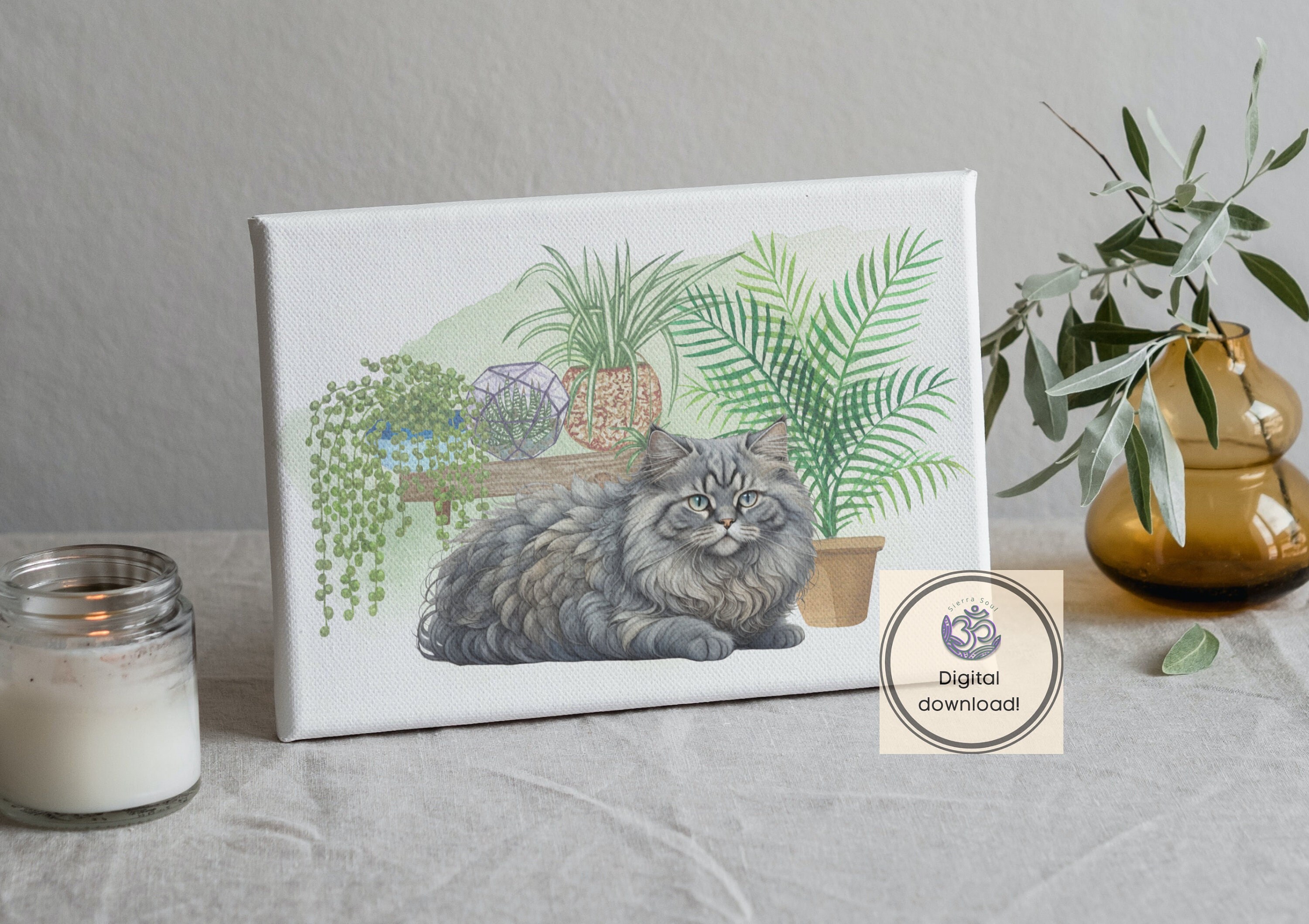 Persian Cat Wall Art Digital Download Print Fluffy Grey Cat Etsy