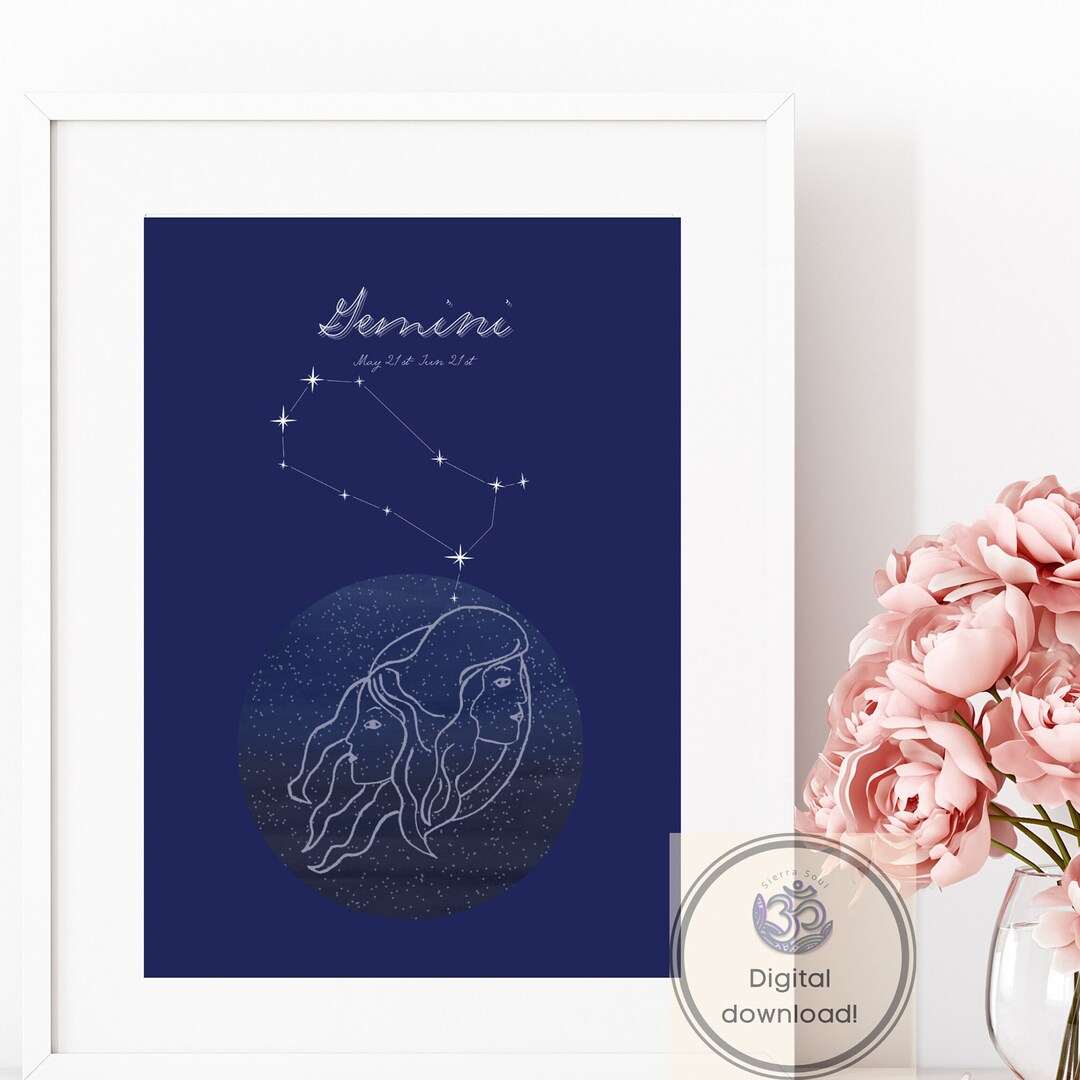 Gemini Wall Art, Digital Download, Instant Printable, Indigo Room Decor ...