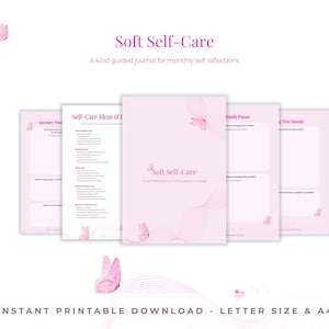 Soft Self-Care Journal | Monthly Reflection Digital Journal | Pastel Printable Planner