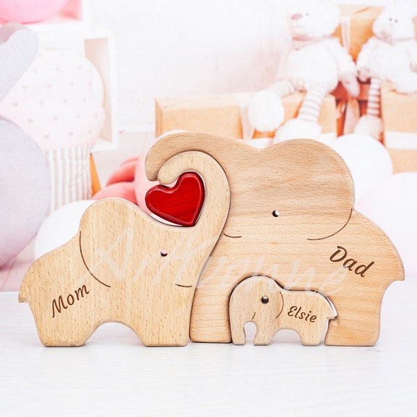 Wooden Elephant Family Jigsaw Puzzle,Family Home Decor,Family Memorial Gifts,Gifts For Kids,Birthday Gifts,Easter Gifts,Elephant Family Of 7