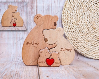 Customized Wooden Koala Family Puzzle, Family Memorial Gifts, Anniversary Gifts, Animal Puzzles, Family of Five, Animal Family, Home Decor