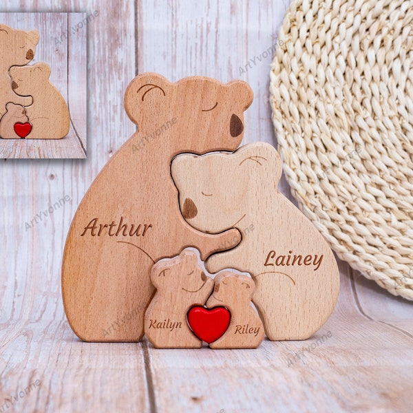 Customized Wooden Koala Family Puzzle, Family Memorial Gifts, Anniversary Gifts, Animal Puzzles, Family of Five, Animal Family, Home Decor