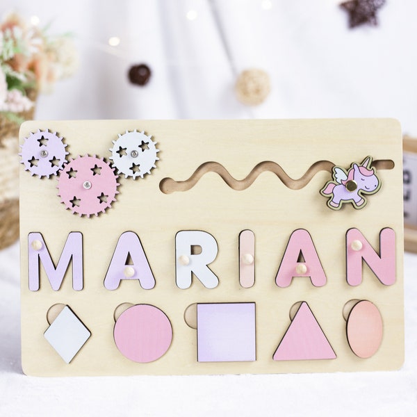 Personalized Puzzle Name Board, Toy Gifts for Baby Girls, Custom Name Puzzle for Toddlers, Custom Wooden Baby Keepsake, Baby Shower Gift