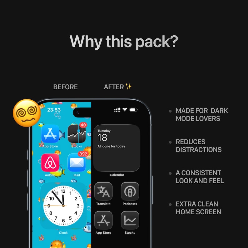 Noir Ios Icon Pack: 1,000+ Dark Icons for iPhone & iPad (digital ...