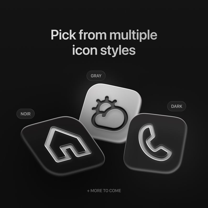 Noir Ios Icon Pack: 1,000+ Dark Icons for iPhone & iPad (digital ...