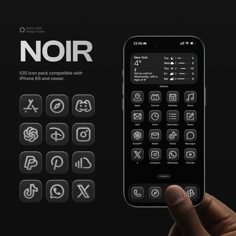 Noir Ios Icon Pack: 1,000+ Dark Icons for iPhone & iPad (digital ...