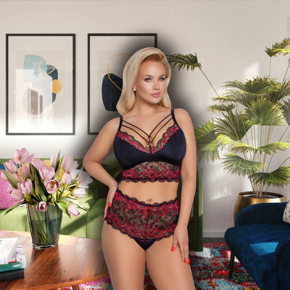 Plus Size Lingerie Set Sexy Lingerie, Bralette Floral Lace XL High