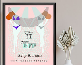 Personalized Digital Poster BFF "Best Friends Forever" | Custom Name Wall Art Printable | Girlfriends Gift Besties Forever Heart Buddy