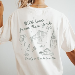 -shirt d'enterrement de vie de jeune fille à New York | Chemise de voyage NYC pour filles | Chemise demoiselle d'honneur de Bach et la ville | T-shirt couleur confort pour mariée new-yorkaise