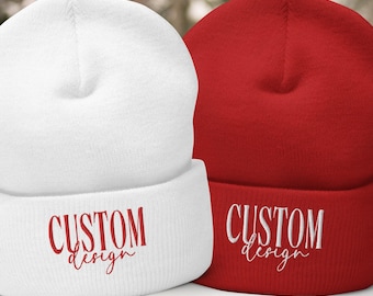 Embroidered Beanie, Custom Text or Logo Hat