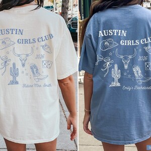 Custom Cowgirl Comfort Colors® T-shirt, Western Bachelorette Party, Reckless in Texas Girls Trip Tee Blue Jean