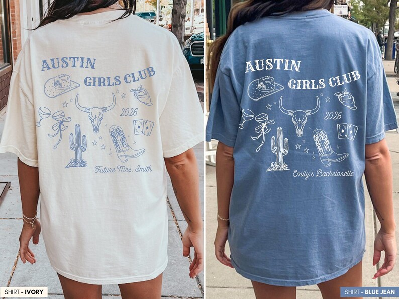 Custom Cowgirl Comfort Colors® T-shirt, Western Bachelorette Party, Reckless in Texas Girls Trip Tee Blue Jean