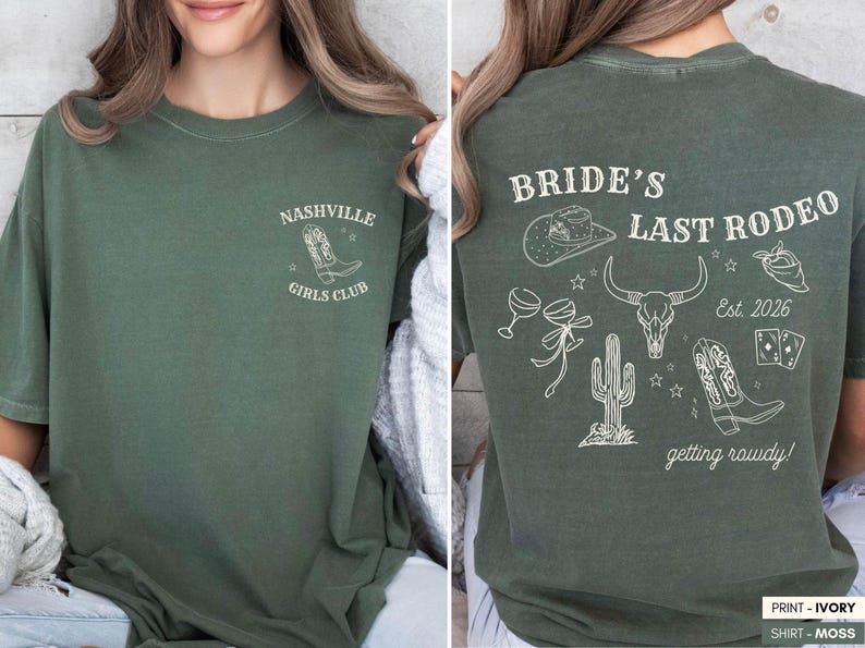 Custom Cowgirl Comfort Colors® T-shirt, Western Bachelorette Party, Reckless in Texas Girls Trip Tee Moss