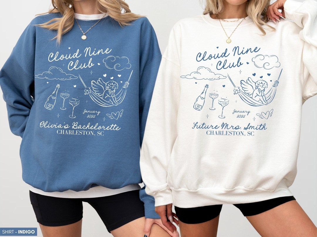 Personalized Cloud Nine Bachelorette Party Crewneck, Cloud 9 Bridal ...