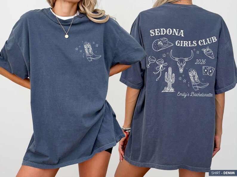 Custom Cowgirl Comfort Colors® T-shirt, Western Bachelorette Party, Reckless in Texas Girls Trip Tee Denim