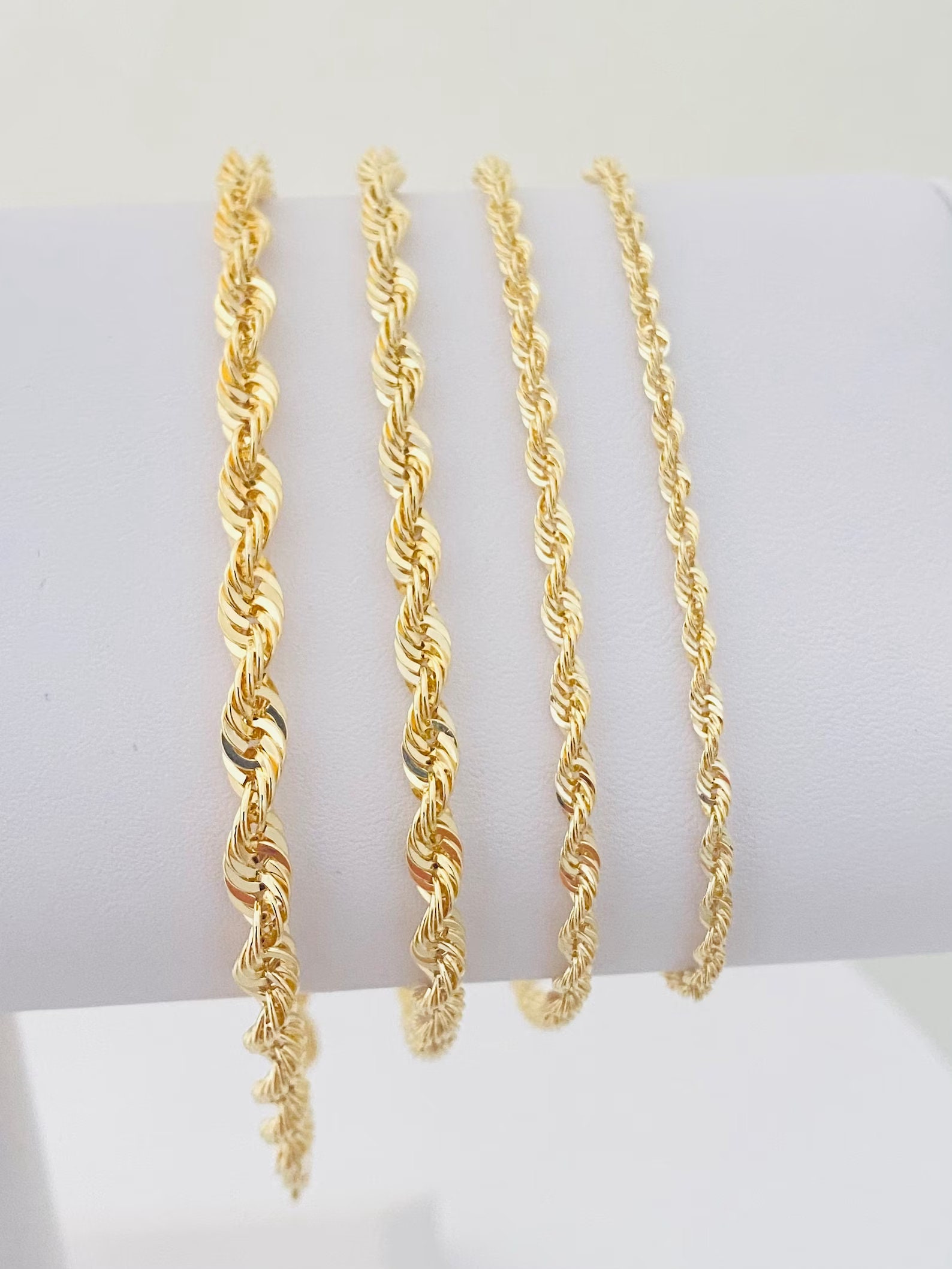 14k Gold Rope Chain Bracelet, Solid 14K Gold Rope Chain Bracelet