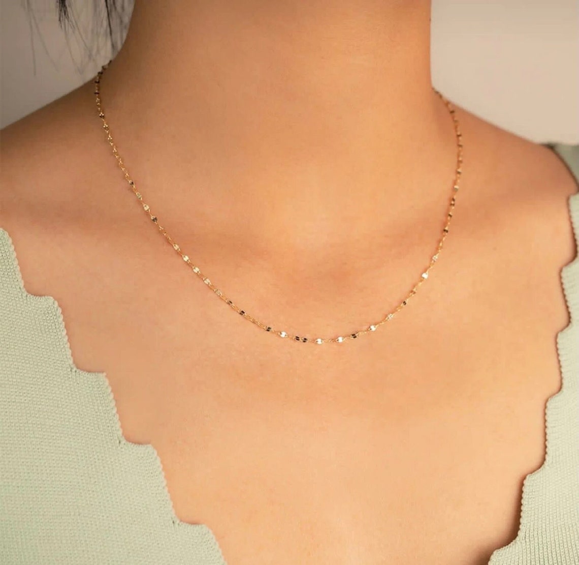 14K Gold Twisted Sparkle Chain Necklace Sparkle Chain Etsy