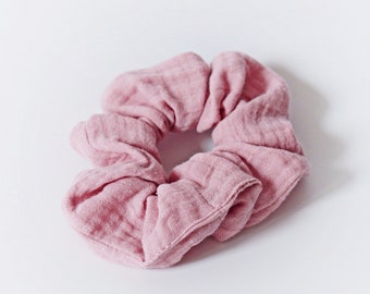 Pink Muslin Hair Scrunchie, Double Gauze Scrunchies, Hair Tie, Neutral Scrunchies, Natural Cloth Muslin, Gift Ideas, Postal Gift