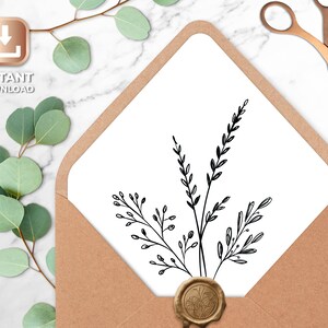 Envelope liner template, hand drawn flowers, printable envelope liner, instant download, wedding envelope liner, a7 envelope liner printable