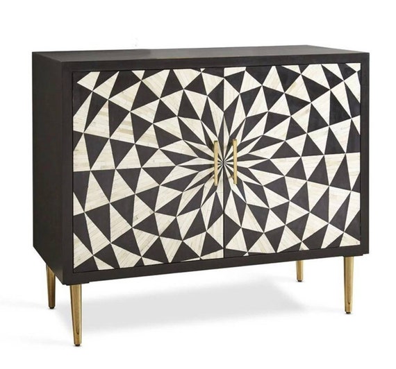 Bone Inlay 2 Door Sideboard Geometry Design Etsy