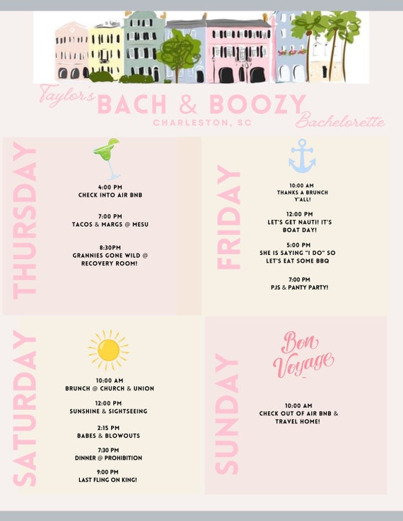 Bachelorette Party Itinerary Template Etsy