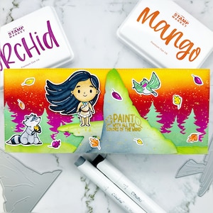 carte Pocahontas Disney faite à la main, peindre avec toutes les couleurs du vent Carte d’anniversaire Meeko Flit pelouse fauve impertinent club shaker carte d’anniversaire