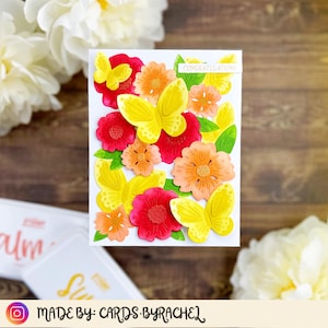 Tarjeta de felicitación de cumpleaños con flores y mariposas hecha a mano, manualidades con flores de waffle, tarjeta interactiva con agitador de primavera